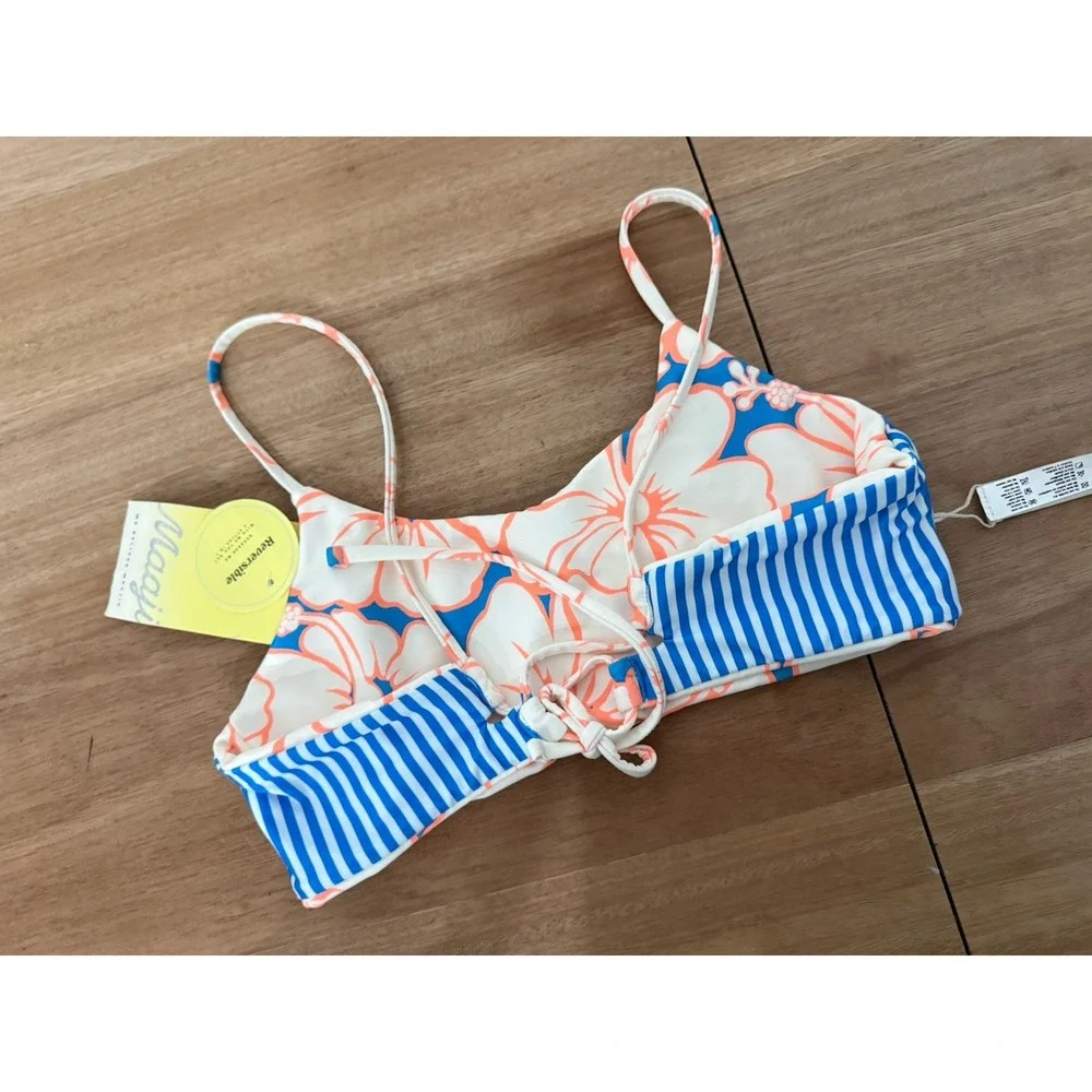 Maaji Reversible Bikini Top Girls Size 14 Floral Stripe Swim Top NWT MSRP $58